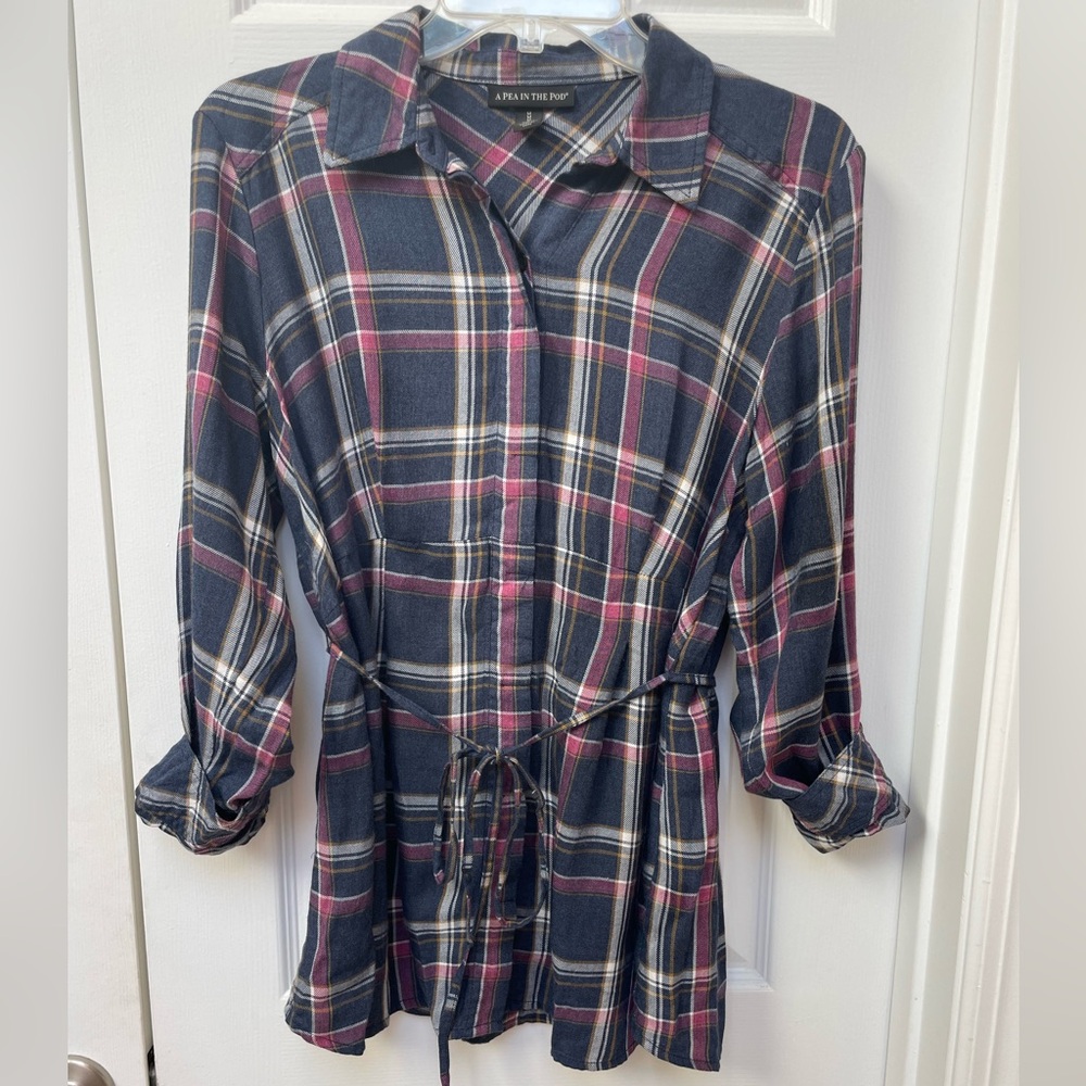 Plaid Button Down Front Maternity Shirt
